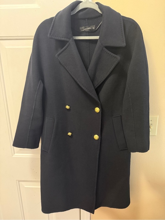 Zara Jackets & Blazers - Zara Black Double-Breasted Wool Blend Pea Coat with Gold Buttons
